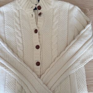 90s Medium NEW Cable Knit Cardigan Mock Neck Ivory Cream Fall Cozy Old Money